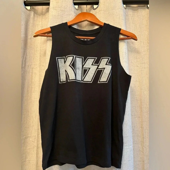 Kiss Size S Unisex sleeveless t-shirt. Black with Gray Writing. - Picture 1 of 9
